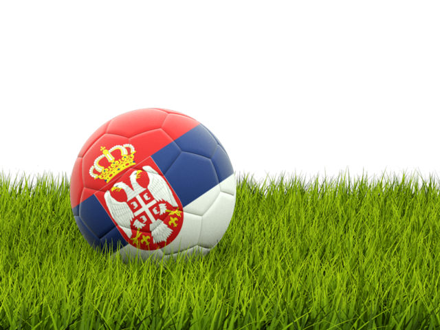 Футбольная мяч в траве. Скачать флаг. Сербия