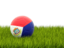 Синт-Мартен. Футбольная мяч в траве. Скачать иллюстрацию.