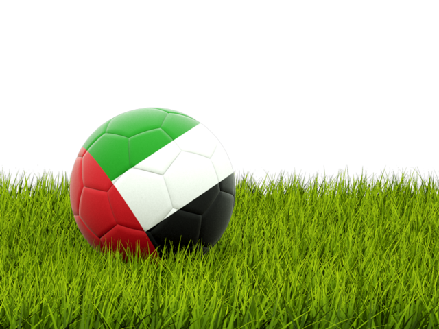 Футбольная мяч в траве. Скачать флаг. Объединённые Арабские Эмираты