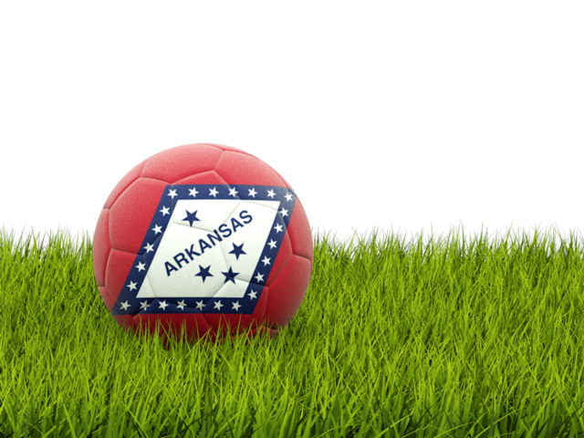 Football in grass. Download flag icon of Arkansas