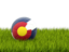Flag of state of Colorado. Football in grass. Download icon