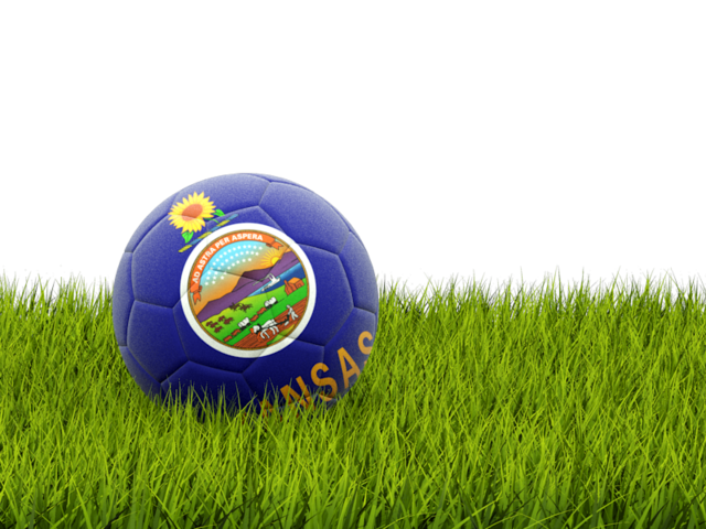 Football in grass. Download flag icon of Kansas