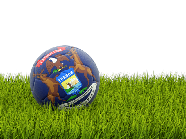 Football in grass. Download flag icon of Michigan