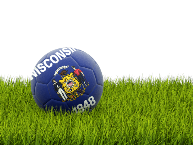 Football in grass. Download flag icon of Wisconsin