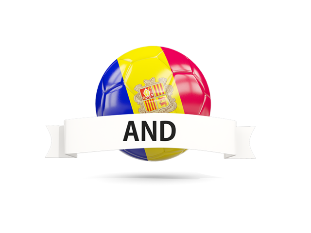 Football with flag and banner. Download flag icon of Andorra at PNG format