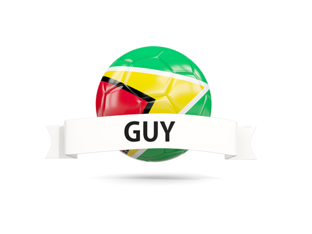 Football with flag and banner. Illustration of flag of Guyana