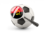 Angola. Football with magnified flag. Download icon.