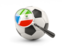 Equatorial Guinea. Football with magnified flag. Download icon.