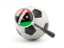 Libya. Football with magnified flag. Download icon.