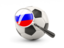 Russia. Football with magnified flag. Download icon.