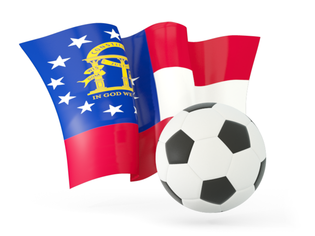 Football with waving flag. Download flag icon of Georgia