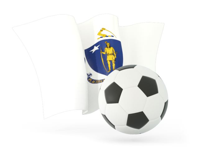 Football with waving flag. Download flag icon of Massachusetts