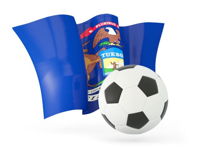Football with waving flag. Download flag icon of Michigan