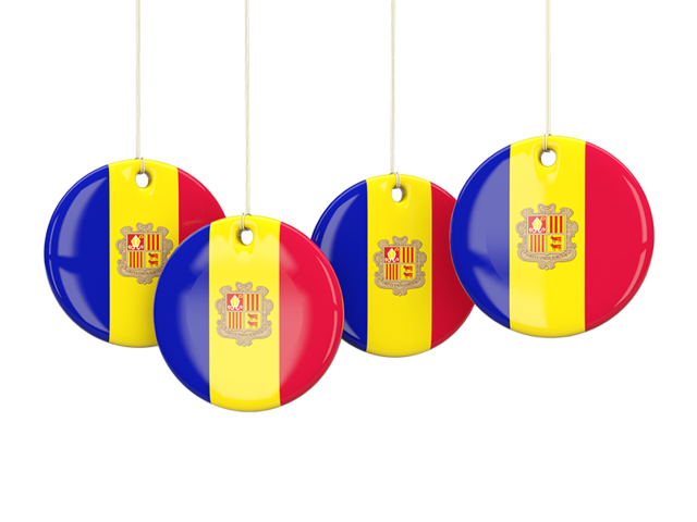 Four round labels. Download flag icon of Andorra at PNG format