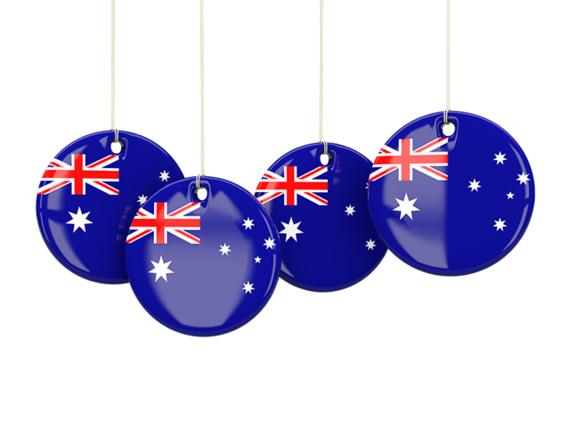 Four round labels. Download flag icon of Australia at PNG format