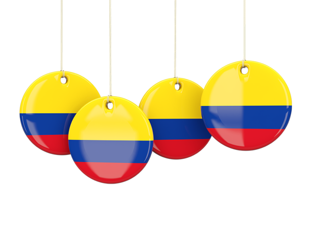 Four round labels. Download flag icon of Colombia at PNG format