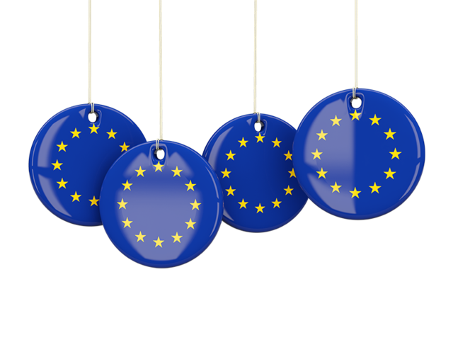 Four round labels. Download flag icon of European Union at PNG format