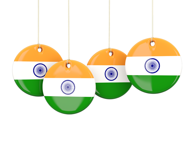 Four round labels. Download flag icon of India at PNG format