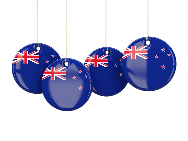 Four round labels. Download flag icon of New Zealand at PNG format