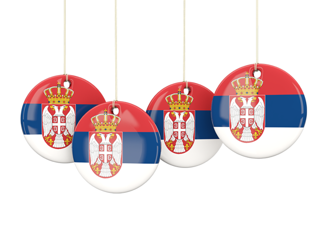 Four round labels. Download flag icon of Serbia at PNG format