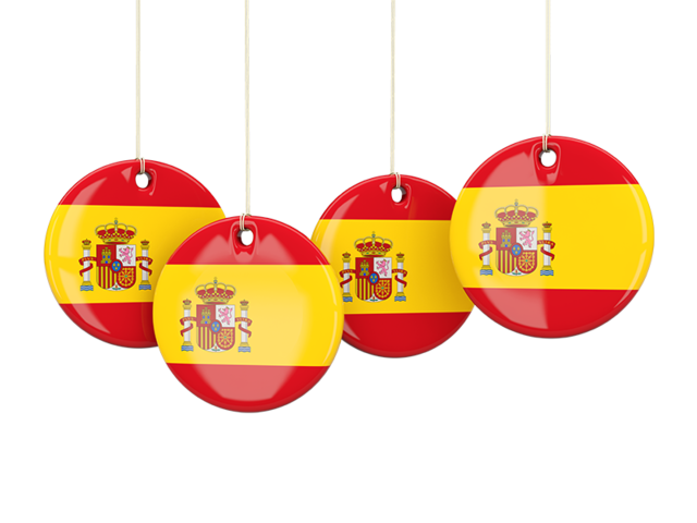 Four round labels. Download flag icon of Spain at PNG format