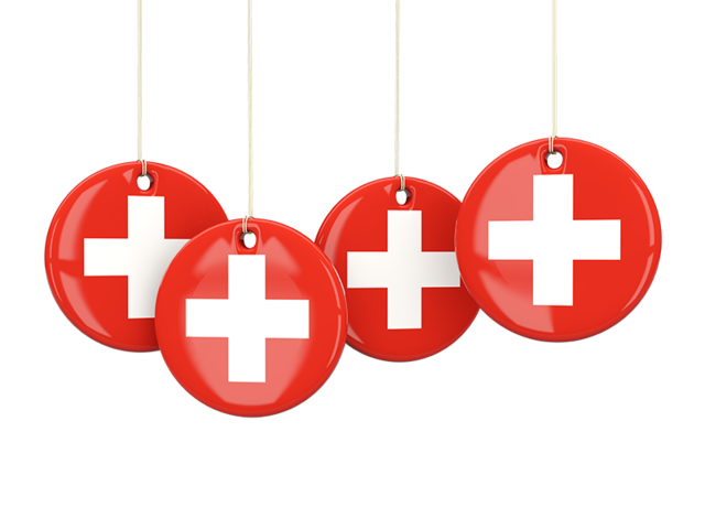 Four round labels. Download flag icon of Switzerland at PNG format