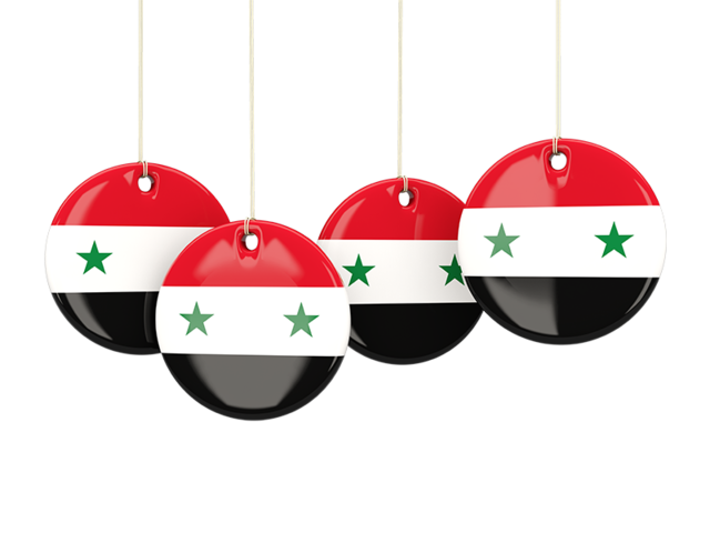 Four round labels. Download flag icon of Syria at PNG format