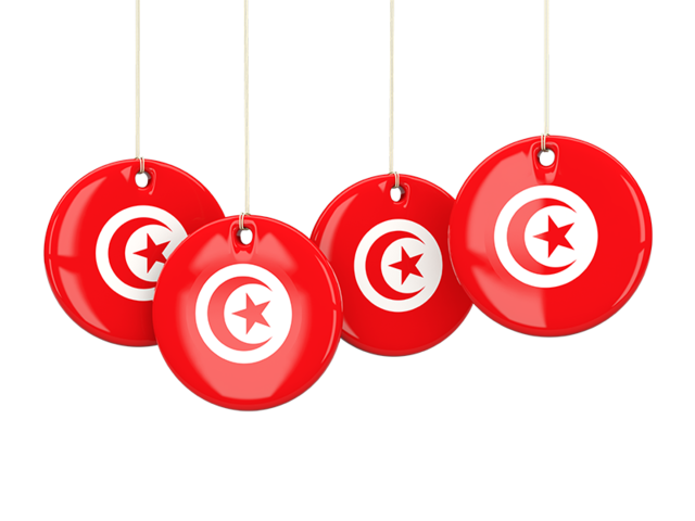 Four round labels. Download flag icon of Tunisia at PNG format