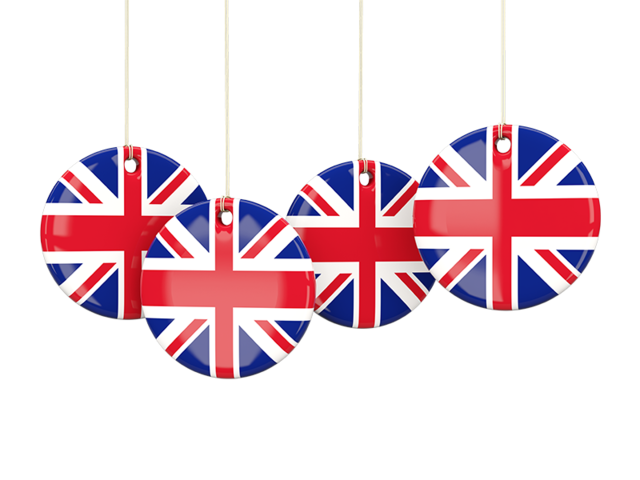 Four round labels. Download flag icon of United Kingdom at PNG format
