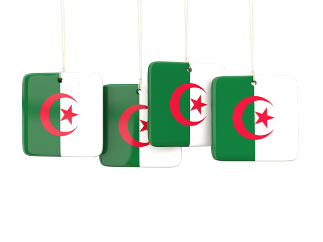 Four square labels. Download flag icon of Algeria at PNG format