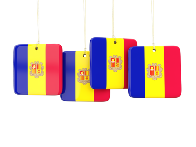 Four square labels. Download flag icon of Andorra at PNG format