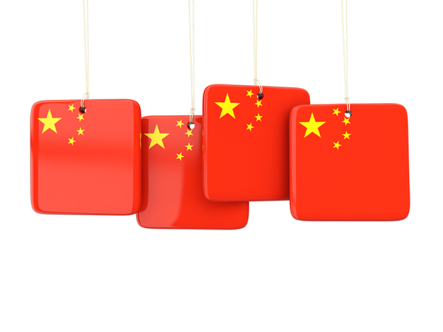 Four square labels. Download flag icon of China at PNG format