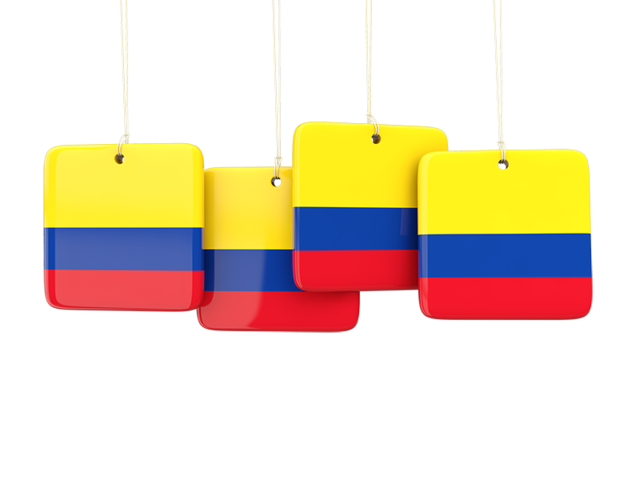 Four square labels. Download flag icon of Colombia at PNG format