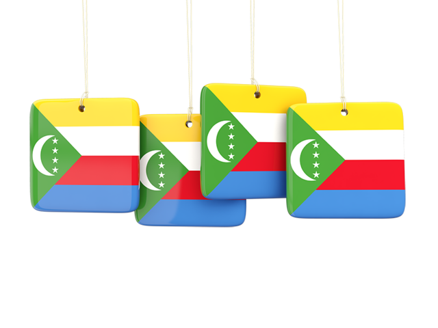 Four square labels. Download flag icon of Comoros at PNG format