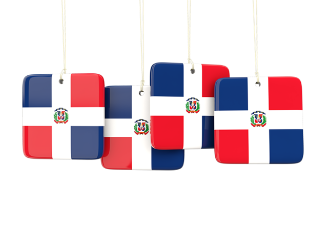 Four square labels. Download flag icon of Dominican Republic at PNG format
