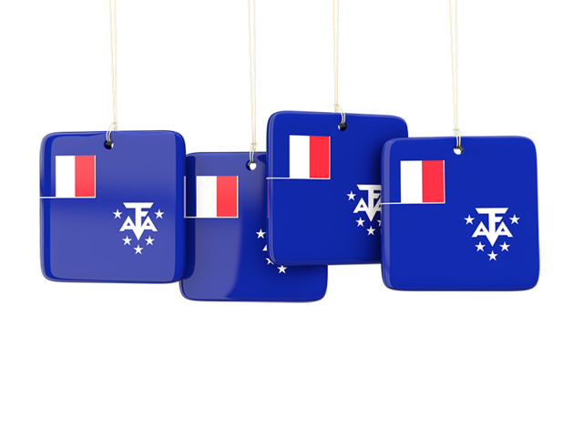 Four square labels. Download flag icon of French Southern and Antarctic Lands at PNG format