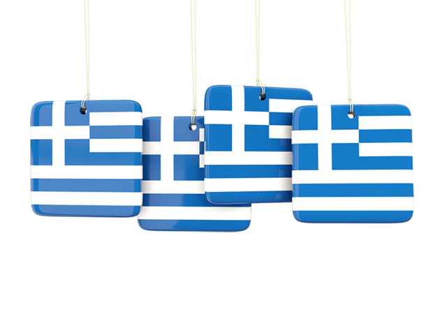 Four square labels. Download flag icon of Greece at PNG format