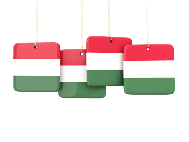 Four square labels. Download flag icon of Hungary at PNG format