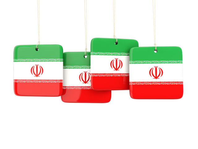 Four square labels. Download flag icon of Iran at PNG format