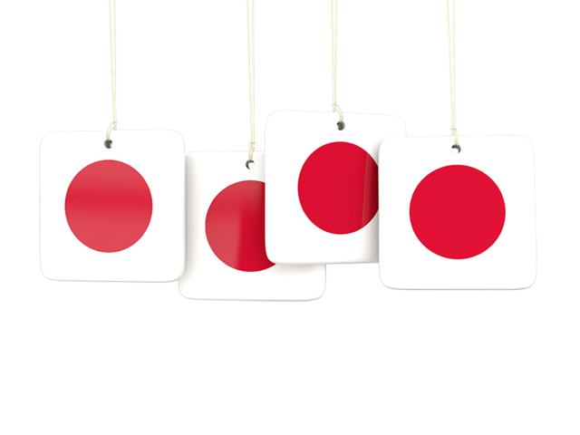 Four square labels. Download flag icon of Japan at PNG format