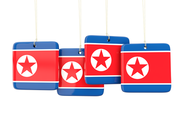 Four square labels. Download flag icon of North Korea at PNG format