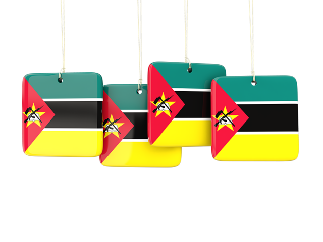 Four square labels. Download flag icon of Mozambique at PNG format