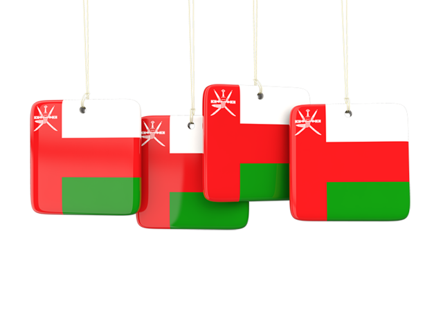 Four square labels. Download flag icon of Oman at PNG format