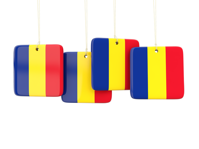 Four square labels. Download flag icon of Romania at PNG format