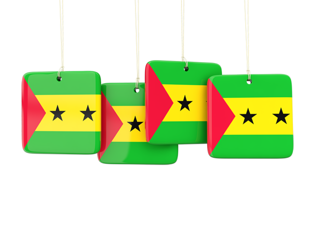 Four square labels. Download flag icon of Sao Tome and Principe at PNG format