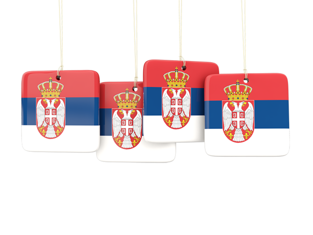 Four square labels. Download flag icon of Serbia at PNG format