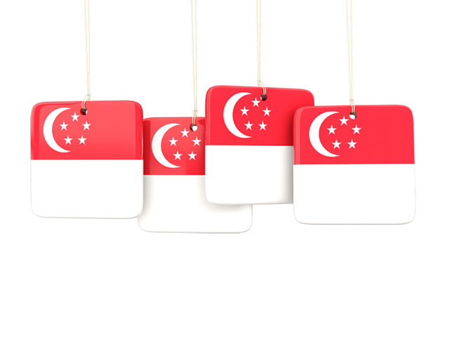 Four square labels. Download flag icon of Singapore at PNG format