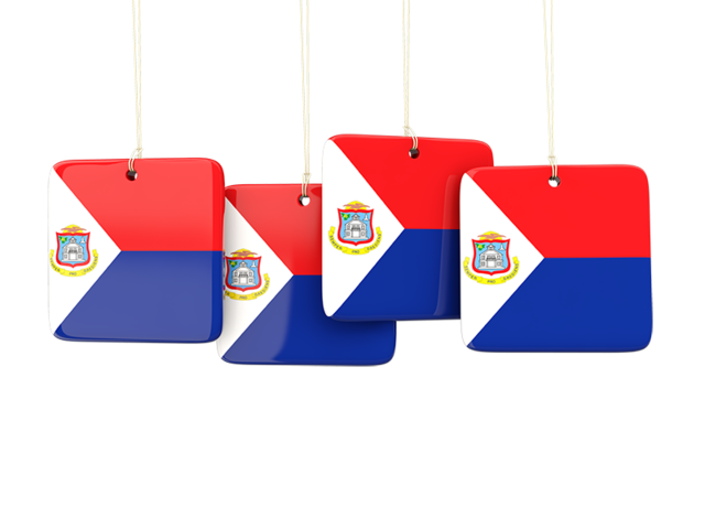 Four square labels. Download flag icon of Sint Maarten at PNG format