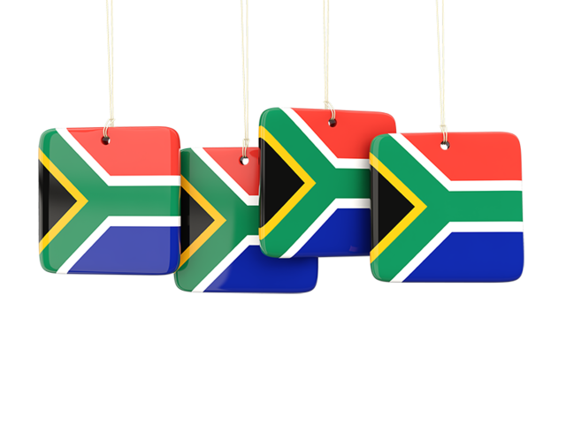 Four square labels. Download flag icon of South Africa at PNG format