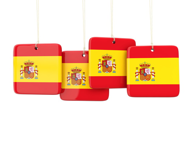 Four square labels. Download flag icon of Spain at PNG format